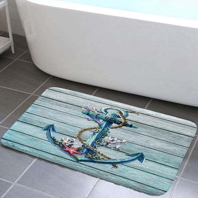 Nautical Anchor Door Rug Mats, Rustic Wood Plank Nautical Theme Marine ...