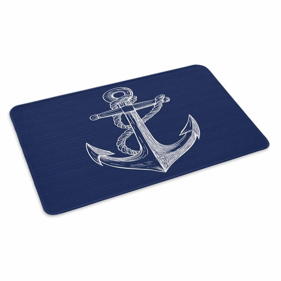 Nautical Anchor Doormat Outdoor Entrance 24"x36", Navy Blue Coastal Marine Minimalist Rope Absorb Moisture Dirt Door Mats, Non-Slip Rubber Backing Floor Mats Indoor, Low-Profile Front Door Rugs