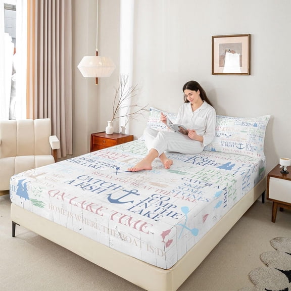 Nautical Anchor Fitted Sheet Twin Size,Boating Lover Bedding Set 3pcs for Kids Teens Adult Room Decor,Outdoor Adventure Bed Sheets Lake House Style Bed Cover 2 Pillowcase ( No Flat Sheet )