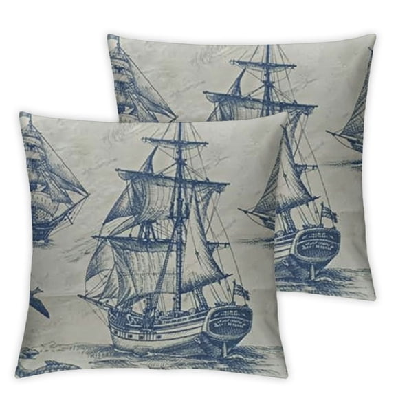 Nautical Anchor Flannel Fleece Pillow Cushion Cover, Whale Sail Boat Steering Wheel and Old Lighthouse Fishing Theme Sketchy, Decorative Square Accent Pillow Case, Eggshell Blue