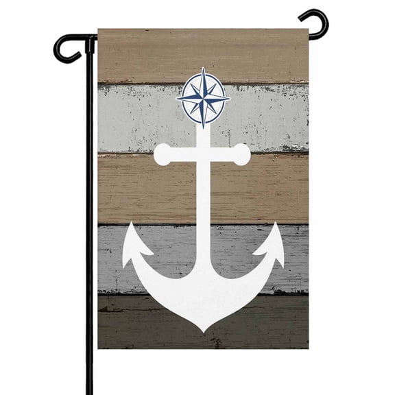Nautical Anchor Garden Flags for Outside Vintage Farmhouse Brown Wood Texture Double Sided Yard Flags Outdoor House Decoration, Small 12X18 Inch,