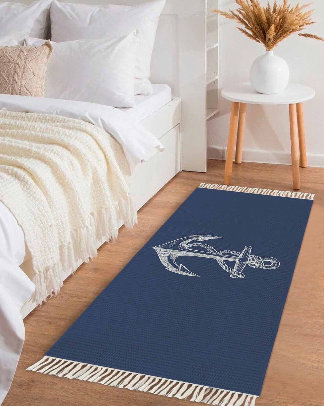 Nautical Anchor Hallway Runner Rug 2x5ft,Navy Blue Coastal Marine ...