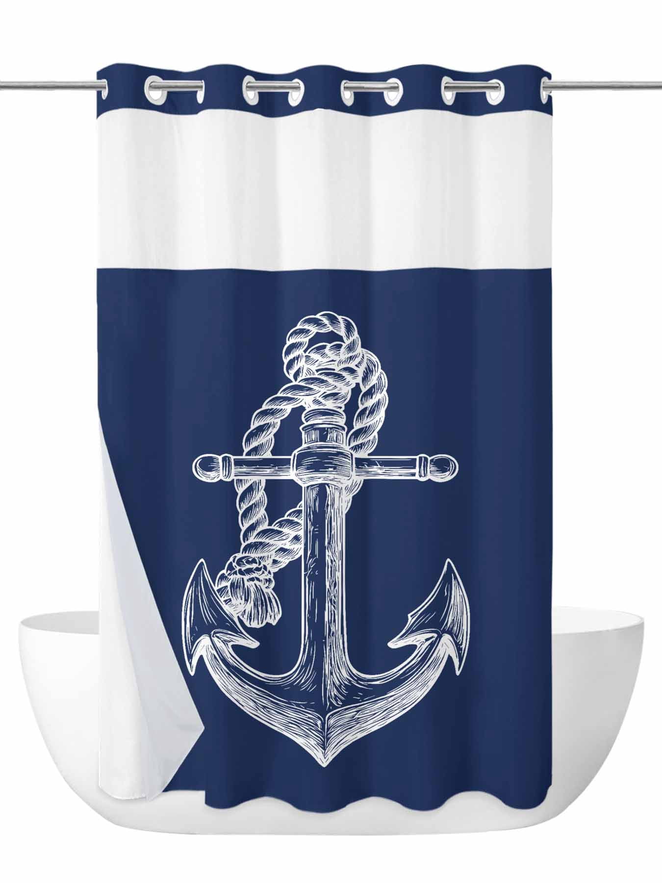 Nautical Anchor No Hook Shower Curtain and Liner Set Rope Knot Coastal ...
