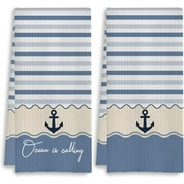 Nautical Anchor Kitchen Towels Set of 2, Blue and White Striped Nautical Hand Towels for Bathroom, Nautical Dish Towels, Coastal Beach Kitchen Towels, Boat Towels,18x26 Inches