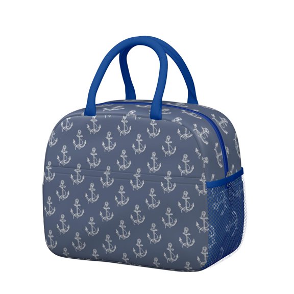 Nautical Anchor & Map Print Lunch Bag - Lightweight & Portable Thermal Insulated Lunch Tote, Splash-Proof & Spacious for Travel, Work, Picnic