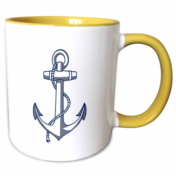 3drose, Nautical Anchor Ocean Theme, 11oz Two-tone Yellow Mug