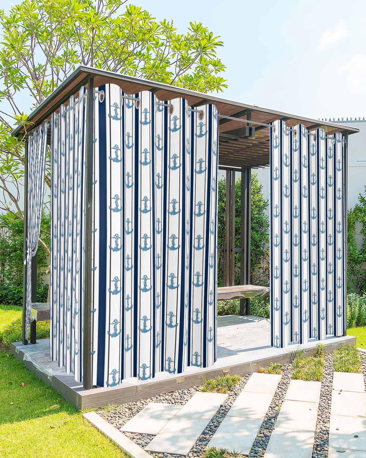 Privacy Rope Nautical Anchor Outdoor Curtains for Patio Waterproof,Black White ...