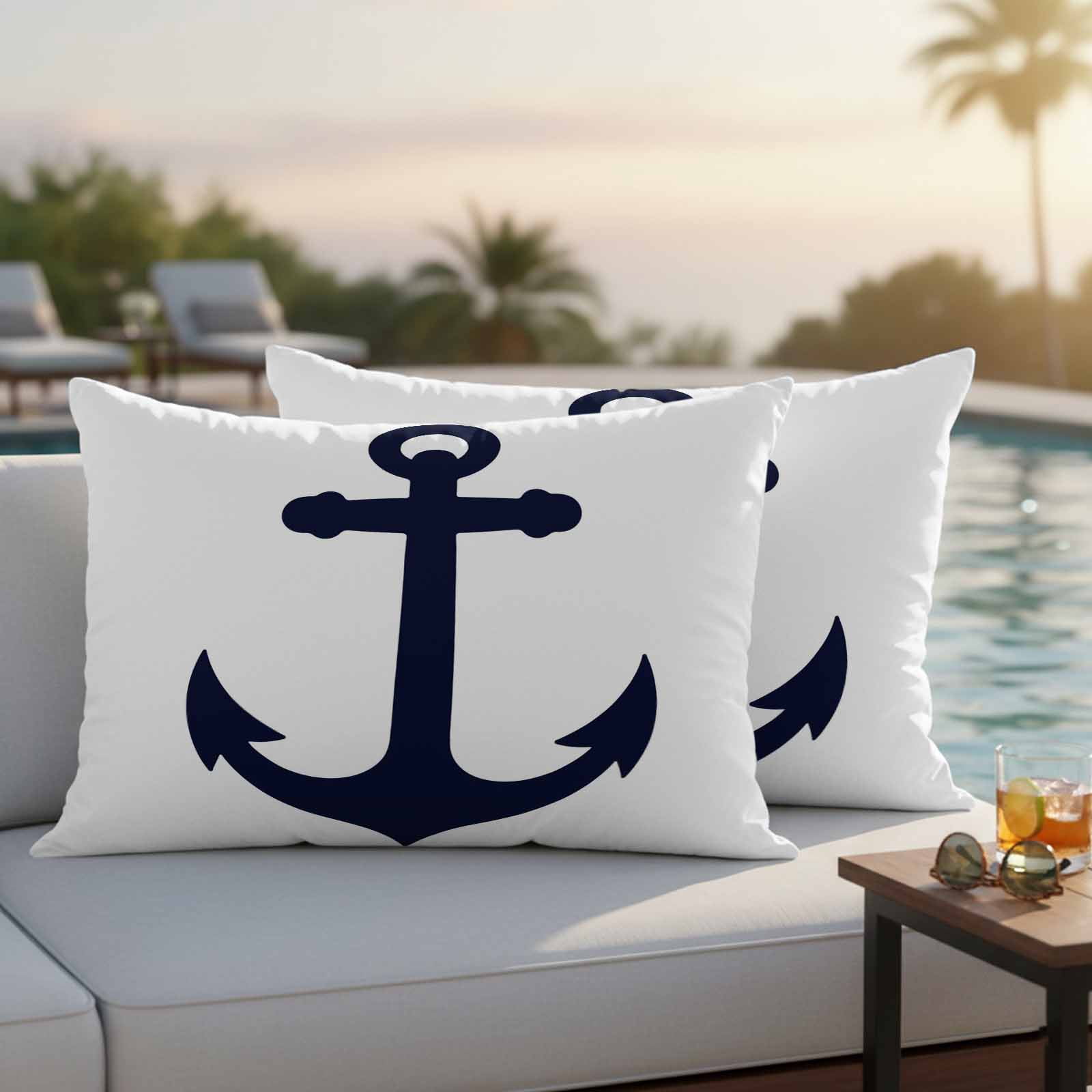 Nautical Anchor Outdoor Pillow Covers 20x12 Inch Lumbar Pillow Covers Set of 2 Waterproof Decorative Throw Pillow Cases Farmhouse Minimalist White Abstract Art Cushion Covers for Patio Furniture