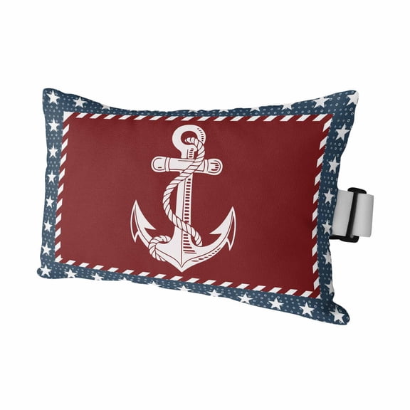Nautical Anchor Outdoor Pillows for Chaise Lounge Chair Waterproof Lumbar Pillows with Insert&Adjustable Elastic Strap Beach Headrest Pillow Red Navy Blue Coastal Stars Ocean Pool Pillow 11"x16"