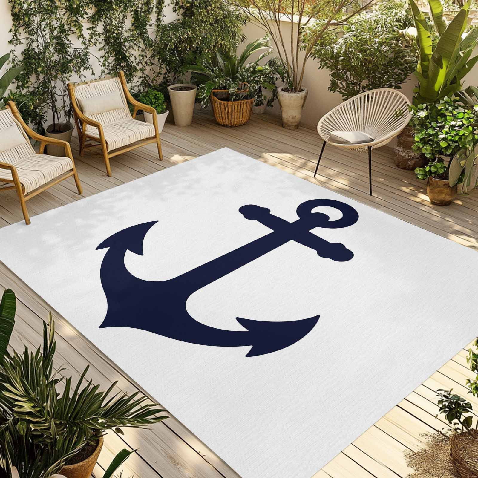 Outdoor Rugs With Text Nautical Anchor Outdoor Rug 3x5 Ft - Reversible Patio Rug Outdoor ...