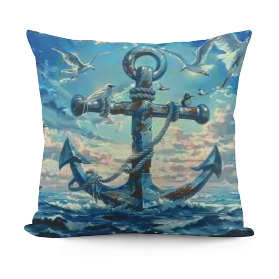 Nautical Anchor Pac Pillow Covers,Watercolor Blue Sky Sea Waves White Pigeon Pillowcase Soft Square Cushion Case,Navigation Ocean Adventure Throw Pillow Covers,Double Sides