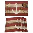 thumbnail image 1 of Nautical Anchor Placemats Set of 8, Red Beige Rretro Wooden Board Textures Placemats for Dining Table, Place Mats for Kitchen Tabletop, Waterproof Wipeable Dining Table Mats Set, 1 of 9