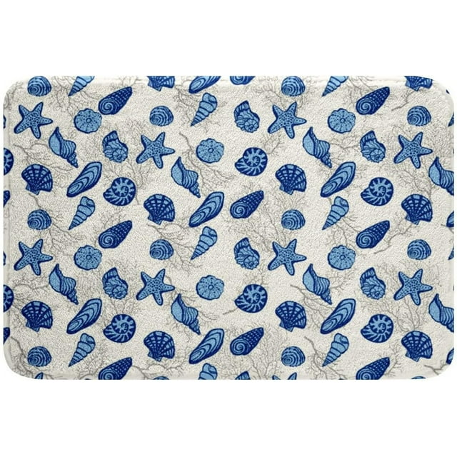 Nautical Anchor Plaid Navy Blue and Grey, Bathroom Shower Mat Doormat