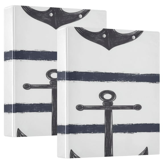Nautical Anchor Print 12.4x10.6in PVC Round Ring Binder, D-Ring 3-Hole, Metal Clip, 200 Sheets