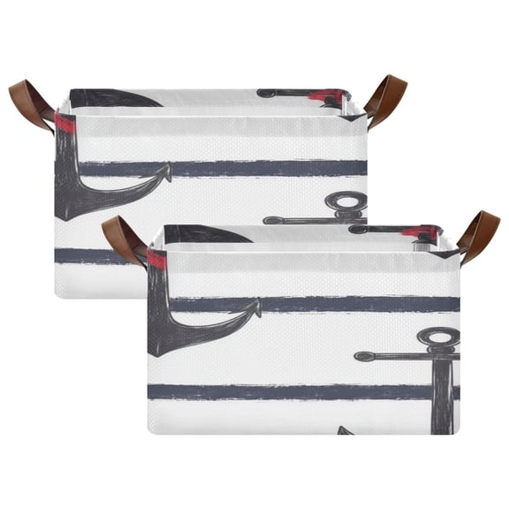 Nautical Anchor Print 16.9x11.4x10in Foldable Open Home Storage Bins Durable Water Resistant Shelf Baskets