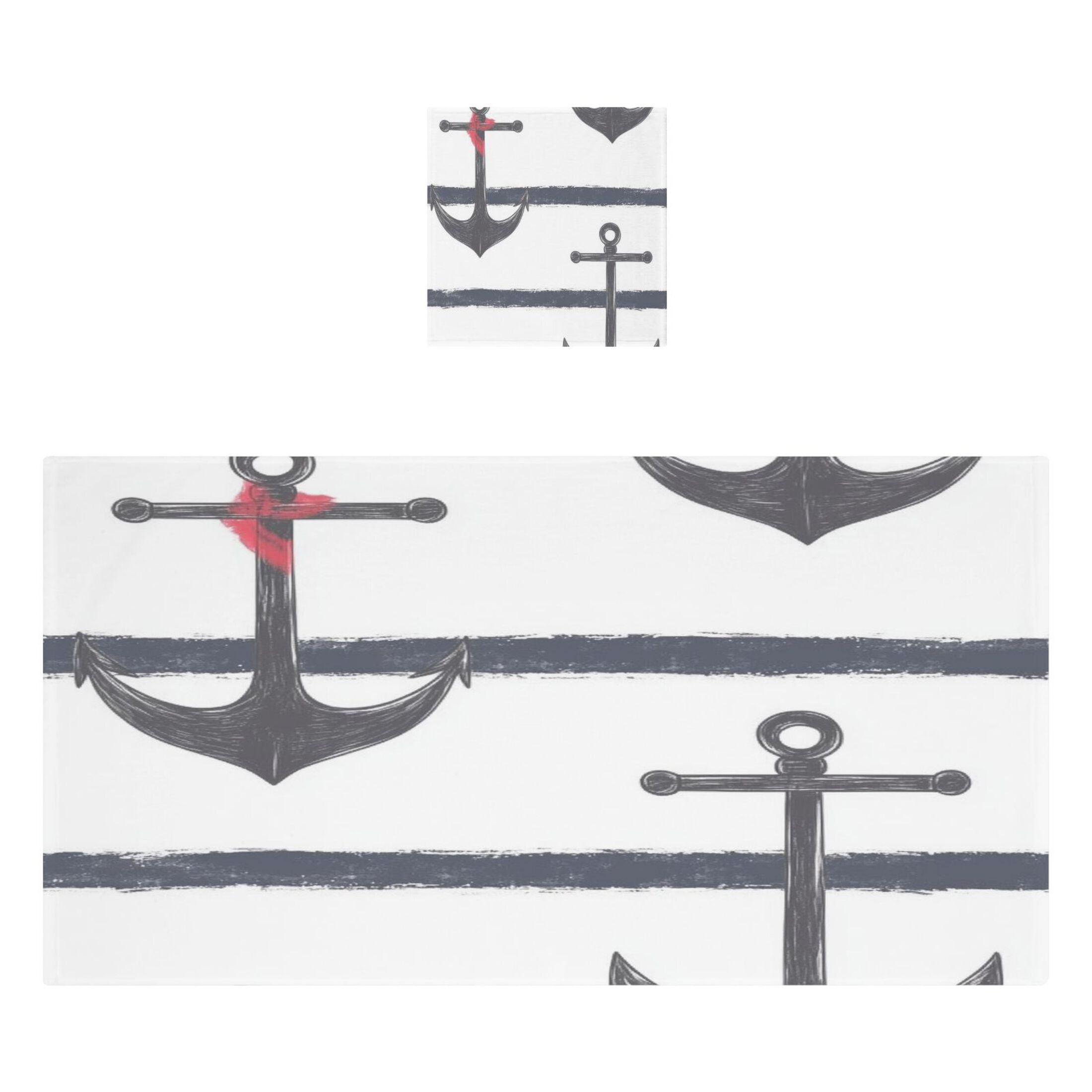 Nautical Anchor Print 2 Piece Cotton Bath and Face Towel Set Soft and Absorbent, for Beach Pool Bathroom