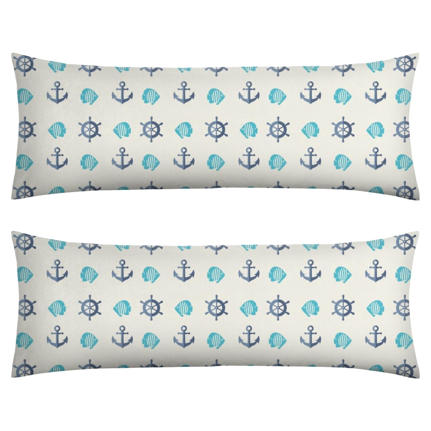 Nautical Anchor Print Body Pillow Cover 20x54 - Soft Full Body Pillow Case with Invisible Zipper for Sleeping, Maternity, Office - Coastal Marine Themed Breathable Pillow Protector