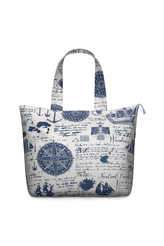 Nautical Anchor Print Large Capacity Tote Bag for Women - Lightweight Travel Weekender with Zipper Closure & Interior Pockets for Beach, Boat, or Summer Trips