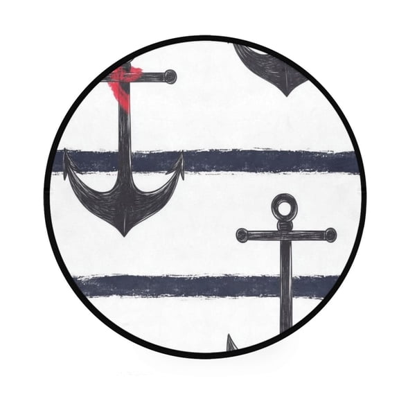 Nautical Anchor Print Memory Foam Bath Mat 36" Absorbent Rug with Non Slip Base and 4 Bonus Pads