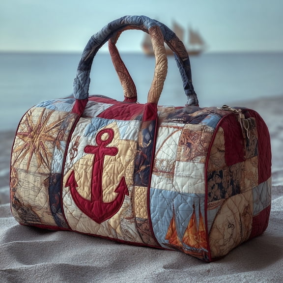 Nautical Anchor Quilted Duffle Bag with Adjustable Strap,Travel Weekender Bag