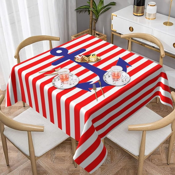 Nautical Anchor Red Stripes Soft Tablecloth Square Dinng Table Covers for Kitchen & Table Linens 60" x 60"