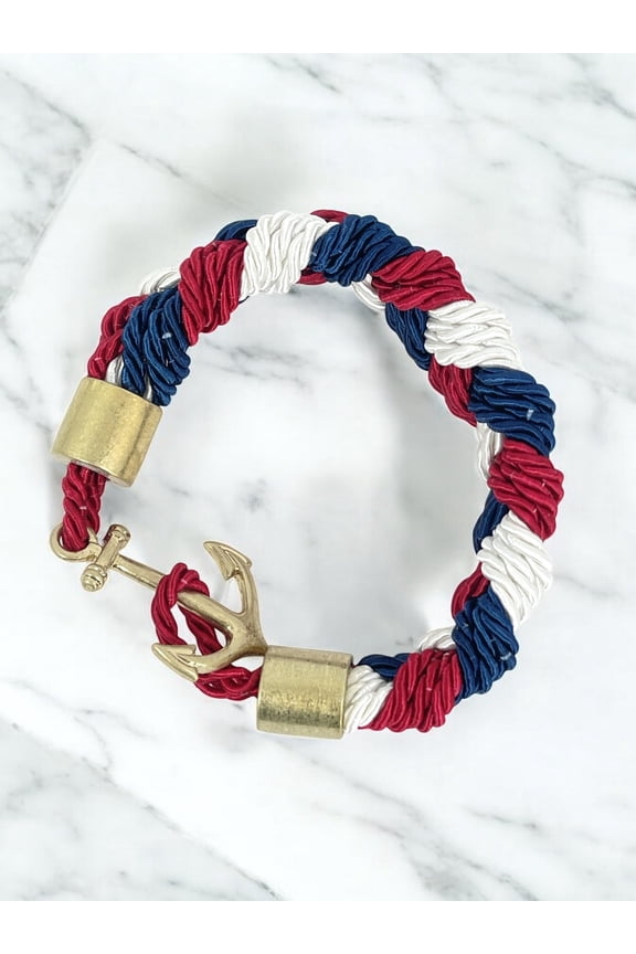 Nautical Anchor Rope Bracelet Chunky Braided Navy, White & Red Rope Bracelet