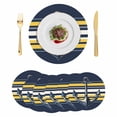 thumbnail image 1 of Nautical Anchor Round 13 Inch Placemats Set of 6, Navy Blue Yellow Striped Farmhouse Ombre HeatResistant Non Slip Place Mats for Dining Table, Wipeable Braided Kitchen Table Mats for Housewarming, 1 of 9