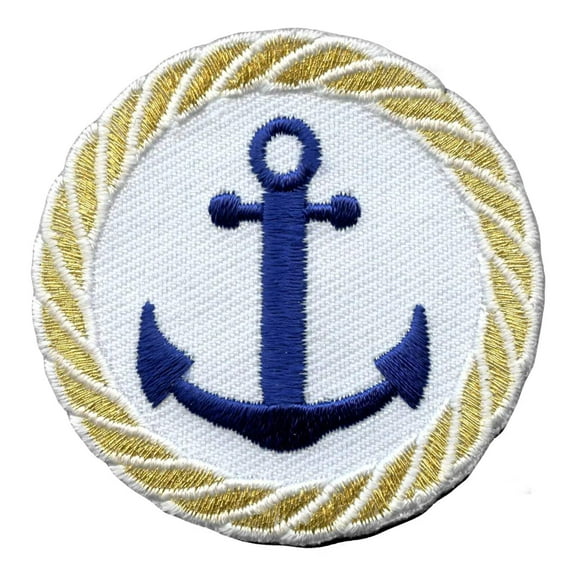 Nautical Anchor Round Embroidered Iron On Patch