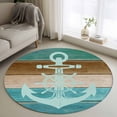 thumbnail image 1 of Nautical Anchor Round Living Room Rugs 4 ft, Rustic Blue Brown Wood Grain Ocean Washable Area Rug with Non-Slip Sturdy Edge Binding Round Carpet for Entryway Kitchen Bedroom Bathroom, 1 of 9