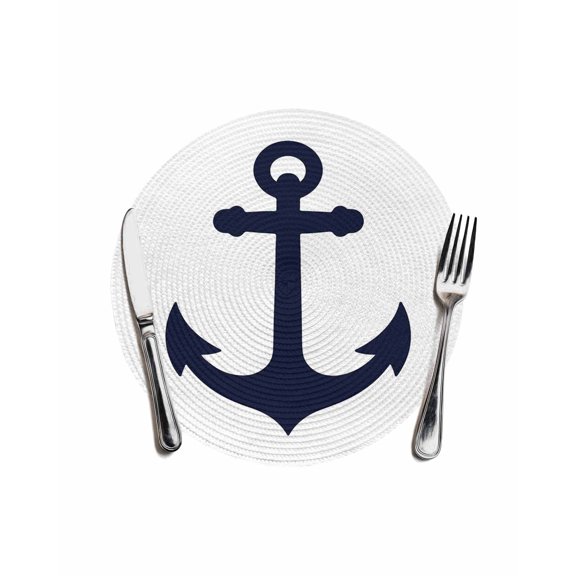 Nautical Anchor Round Placemats for Dinning Tables,Heat-proof Braided Table Mats 13 Inch,Farmhouse Minimalist White Abstract Art Washable Place Mat for Kitchen Restaurant Party Decor Table Setting