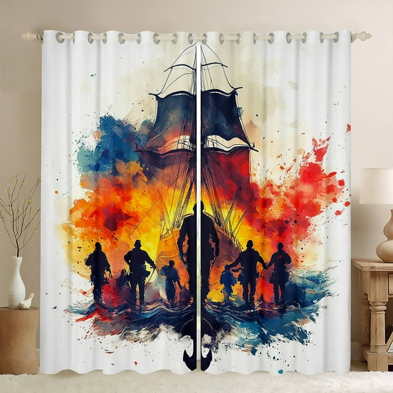 Nautical Anchor Sailboat Curtains,Ocean Marine Theme Sailing Curtains Bedroom,Sailor Sail Boat Curtains Vintage Sailing Ship Window Curtains 2 Panels 2 Panels,(42Wx63L)