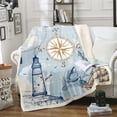 thumbnail image 1 of Nautical Anchor Sherpa Blanket Vintage Sail Boat Lighthouse Blanket,Conch Starfish Seashell Throw Blanket for Bed Chair Twin Size Ocean Wave Fleece Blanket,Sketch Style World Map Living Room Decor, 1 of 6