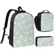 Nautical Anchor Ship Wheel Backpack Set 3pc Including Backpack, Lunch Bag and Pen Bag Combination