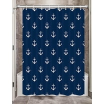 Nautical Anchor Shower Curtain for Bathroom, Navy Blue White Beach Coastal Beachy Fabric Shower Curtains Set Decorative, Ocean Men Boys Kids Restroom Decor Accessories Hooks Included 72x72 Inch