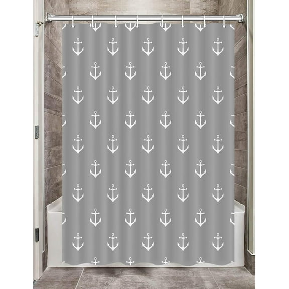 Nautical Anchor Shower Curtain for Bathroom, Navy Blue White Beach Coastal Beachy Fabric Shower Curtains Set Decorative, Ocean Men Boys Kids Restroom Decor Accessories Hooks Included 72x72 Inch