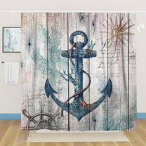 Nautical Anchor Shower Curtains for Bathroom Beach Coastal Shower Curtain Rustic Wooden Nautical Bathroom Decor Polyester Fabric-72''''x72''''