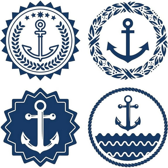 Nautical Anchor Static Window Clings Decals Anti Collision Glass Stickers Non Adhesive Vinyl Film Home Decorations for Sliding Doors Windows Prevent Stop Birds Dogs 4PCS