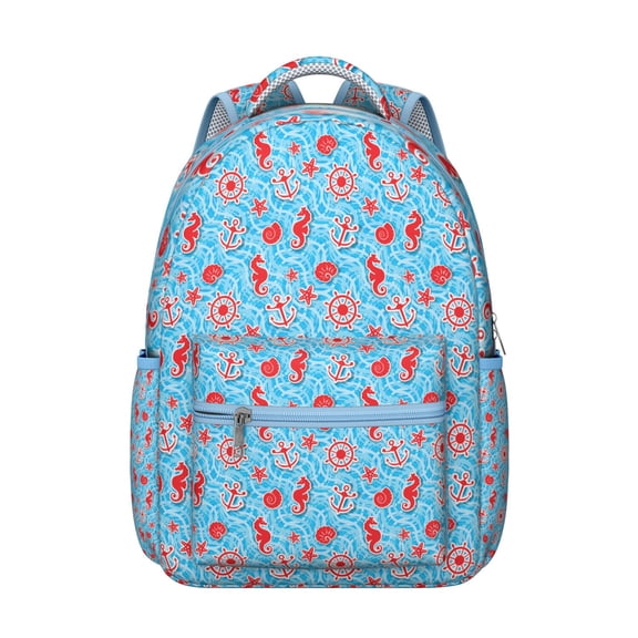 Nautical Anchor Student Backpack Waterproof Durable School Bag with Coastal Boat and Ocean Waves Print, Adjustable Straps, Breathable Padding, Large Capacity for School and Travel
