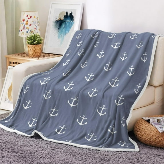 Nautical Anchor Stuff Gifts Blanket for Men Teens Boys Kids Women, Blue Soft Beach Coastal Boat Beachy Gift Ideas Theme Unique Birthday Fleece Flannel Bedding Bed Couch Throw Blankets 50"X60"