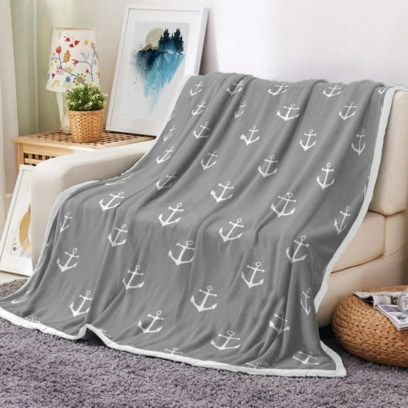 Nautical Anchor Stuff Gifts Blanket for Men Teens Boys Kids Women, Grey Soft Beach Coastal Boat Beachy Gift Ideas Theme Unique Birthday Fleece Flannel Bedding Bed Couch Throw Blankets 60"X80"