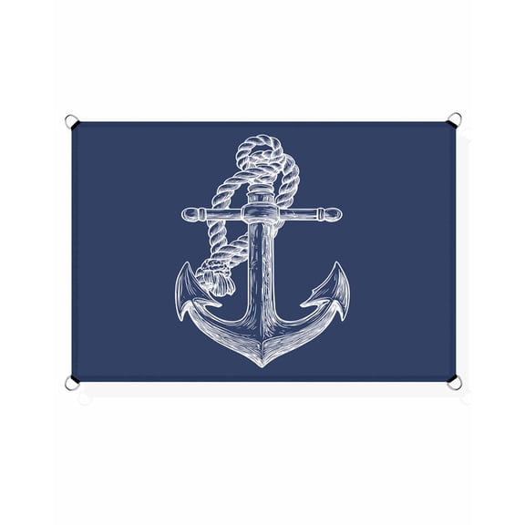 Nautical Anchor Sun Shade Sail 6.5'X10' Rope Knot Coastal UV Block Outdoor Sail Shades Breathable Waterproof Rectangular Sunshade for Patio Garden Pool Pergola Porch