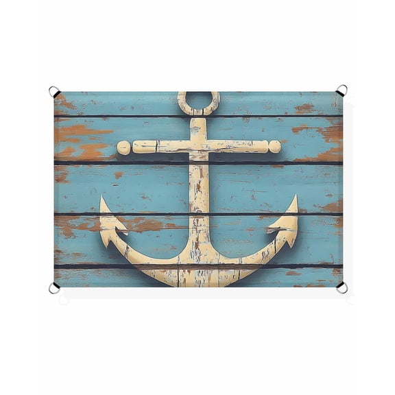 Nautical Anchor Sun Shade Sail 6.5'X10' Vintage Style UV Block Outdoor Sail Shades Breathable Waterproof Rectangular Sunshade for Patio Garden Pool Pergola Porch