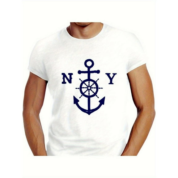 Nautical Anchor T-Shirt Graphic Tee Boating Top Cotton Short Sleeve Casual Shirt White S-5XL
