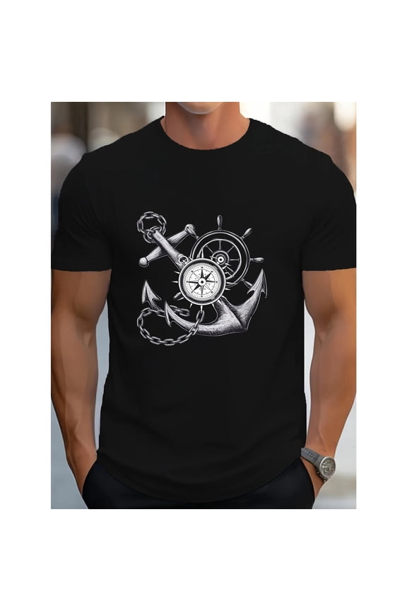 T-Shirt Graphic Tee Maritime Top Cotton Crew Neck Fashion Casual Shirt Comfort Black S-5XL