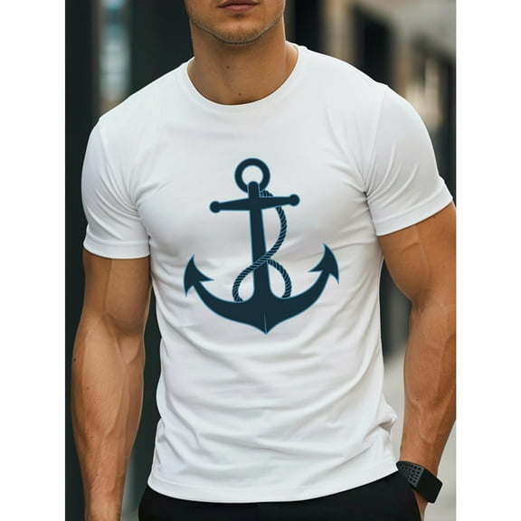 Nautical Anchor T-Shirt Graphic Tee Maritime Top Cotton Short Sleeve Casual Shirt Comfort White S-5XL