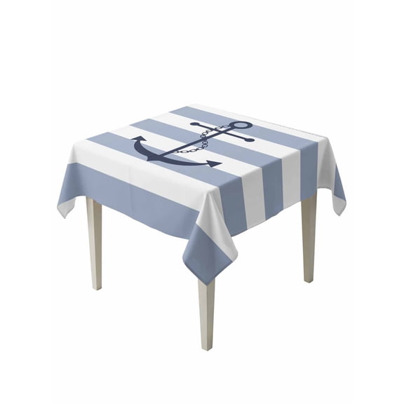 Nautical Anchor Table Cloth 54x54 Inch Square, Sky Blue and White Striped Waterproof Tablecloth Washable Table Cover for Party Picnic Dinner Decor