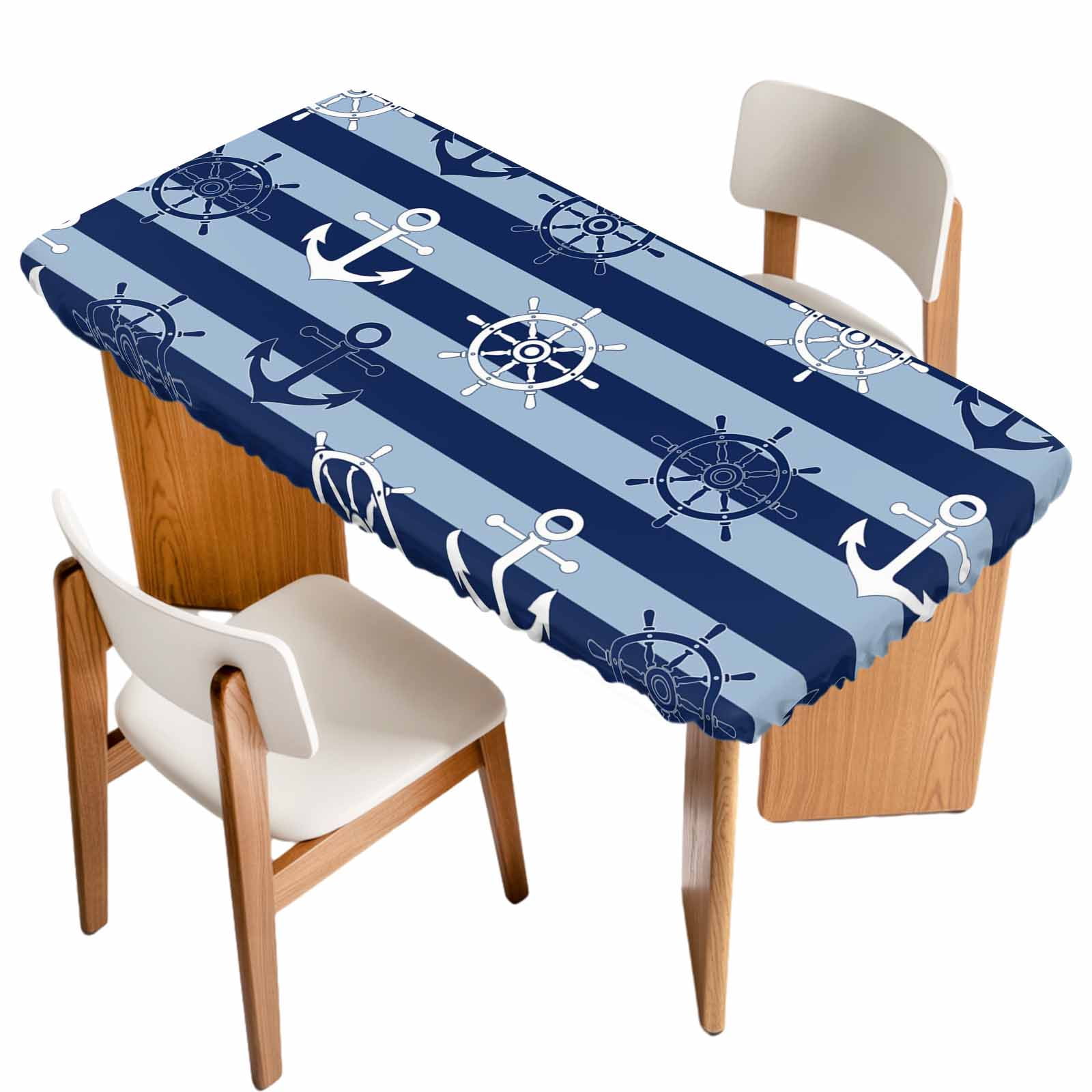 Foot Stripes Nautical Anchor Table Cloths for 4 Foot Rectangle Tables, Coastal Ocean ...