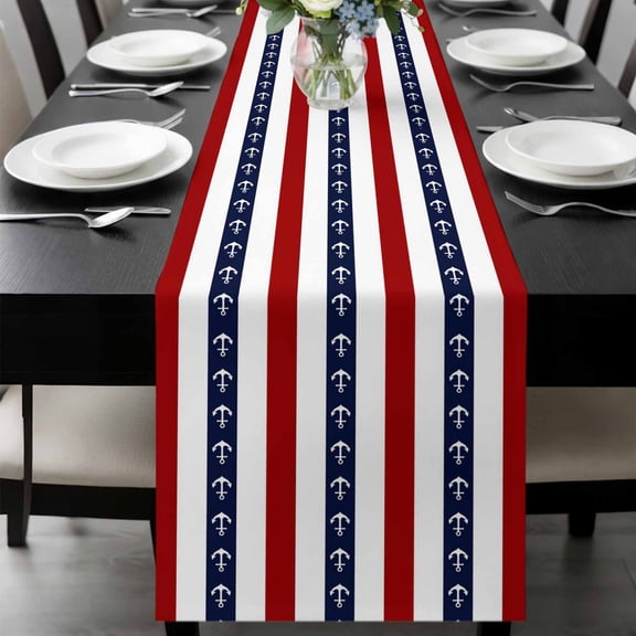 Nautical Anchor Table Runner 72 Inches Long, Red Navy Blue White Stripe Geometric Kitchen Coffee Dining Table Decoration for Home Party Birthday Wedding Home Decor 14x72 Inches