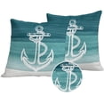 thumbnail image 1 of Nautical Anchor Teal Green Outdoor Pillow Covers 16x16 Set of 2,Waterproof Patio Throw Pillowcase Protectors,Coastal Ocean Ombre Striped Decorative Pillow Shams Cushion Covers for Seat Bed Couch Sofa, 1 of 8