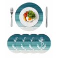 thumbnail image 1 of Nautical Anchor Teal Green Round 15 Inch Placemats Set of 4, Coastal Ocean Ombre Striped HeatResistant Non Slip Place Mats for Dining Table, Wipeable Braided Kitchen Table Mats for Housewarming, 1 of 9